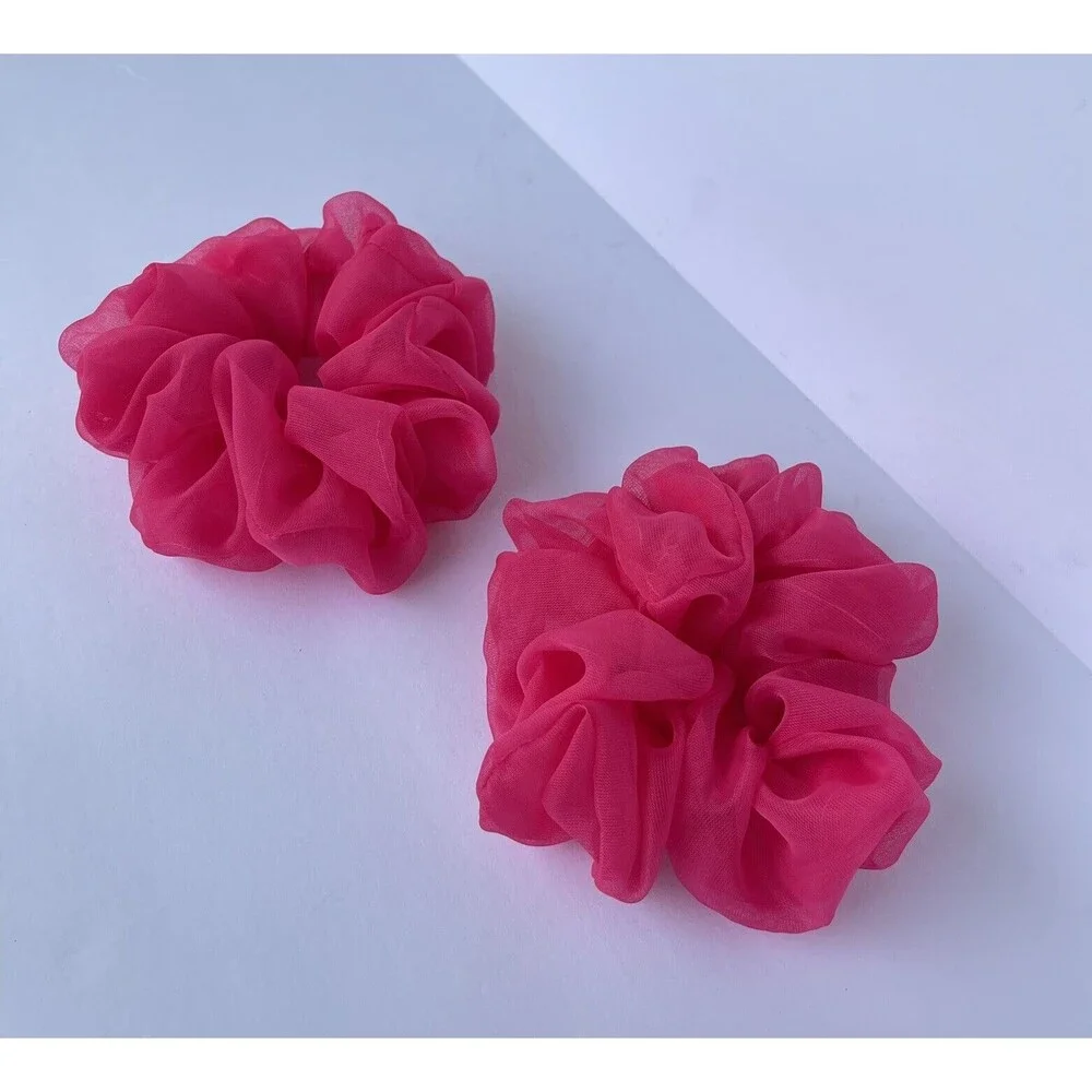 New Pink Chiffon Scrunchie Hair Tie 2 XLarge Set